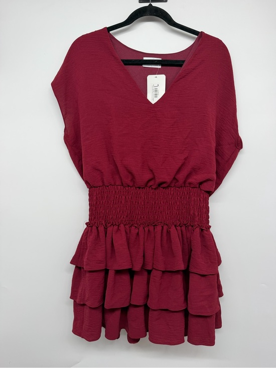 Adrienne Dresses & Skirts - Adrienne Burgundy Smocked Waist Tiered Ruffle Dress Size Large